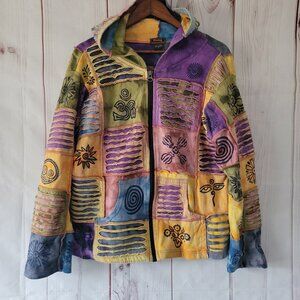 Rising International 100% Cotton Hooded Full Zip Women’s L Multi Color Sweater